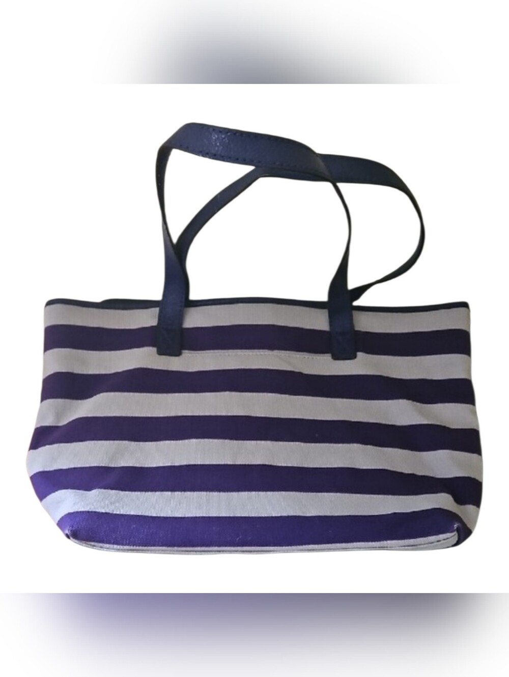 Michael Kors Striped Purple and Cream Tote with Gold-Tone Plaque - Picture 2 of 15